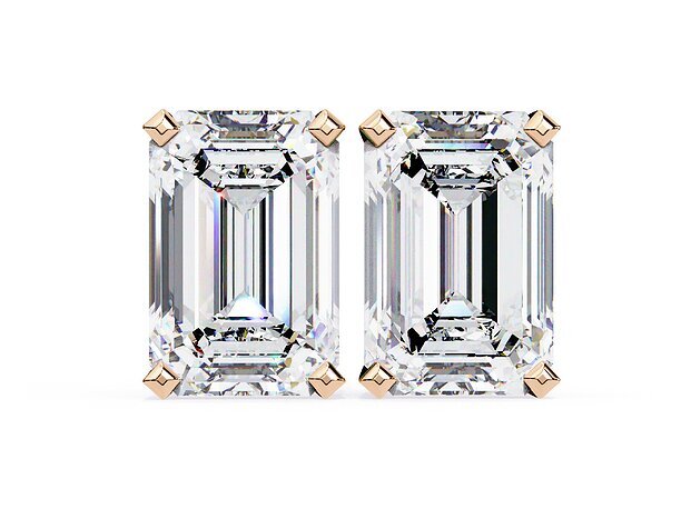 14k Emerald Cut Diamond Studs VS+ Colorless (EF)